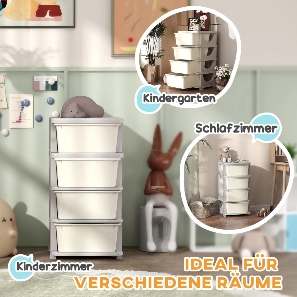 Cassettiera per bambini con 4 cassetti, plastica, crema, 37x37x76 cm ¨C Minimal