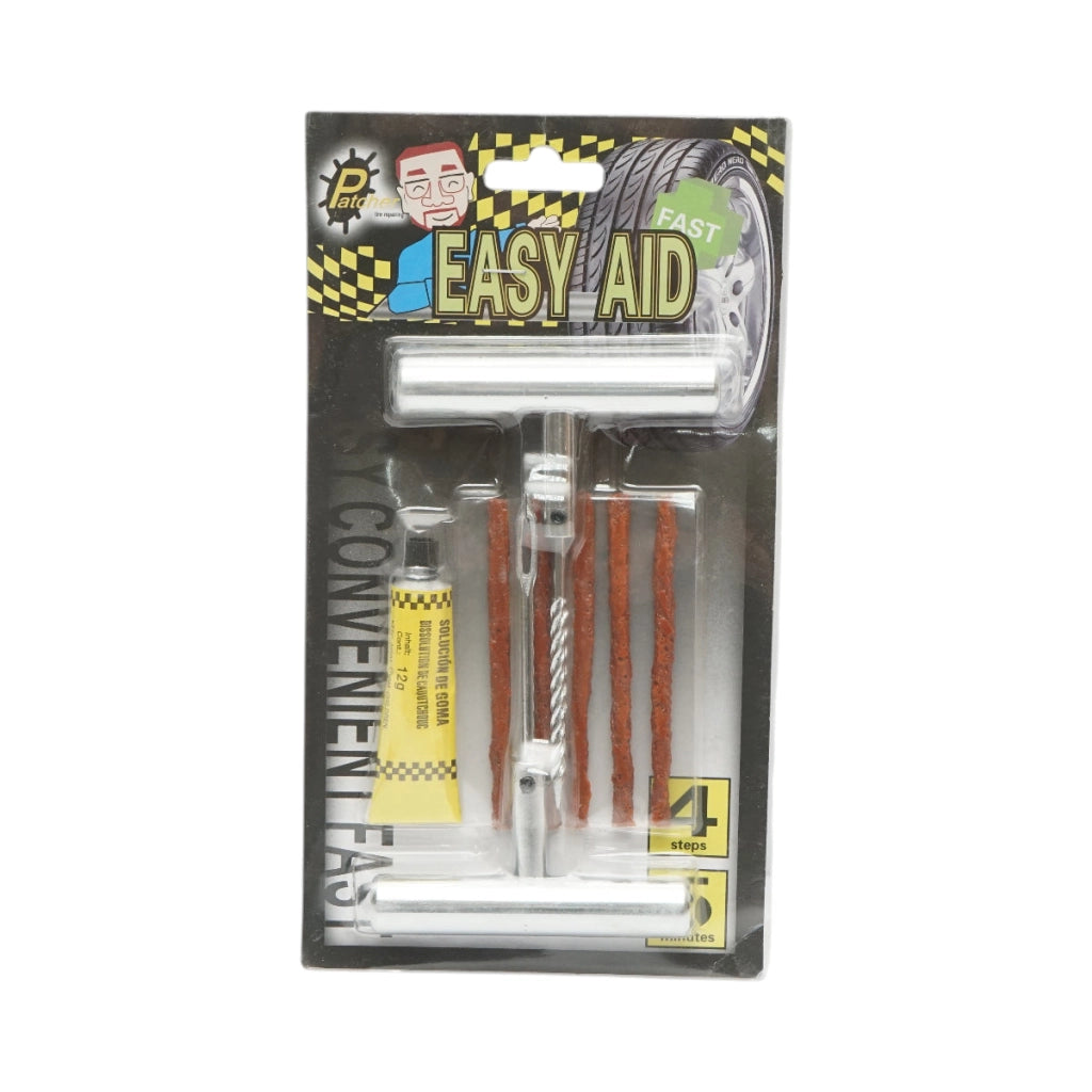 Kit professionale per la riparazione di pneumatici tubeless con vulcanizzazione a freddo, completo di cordoncini e adesivo