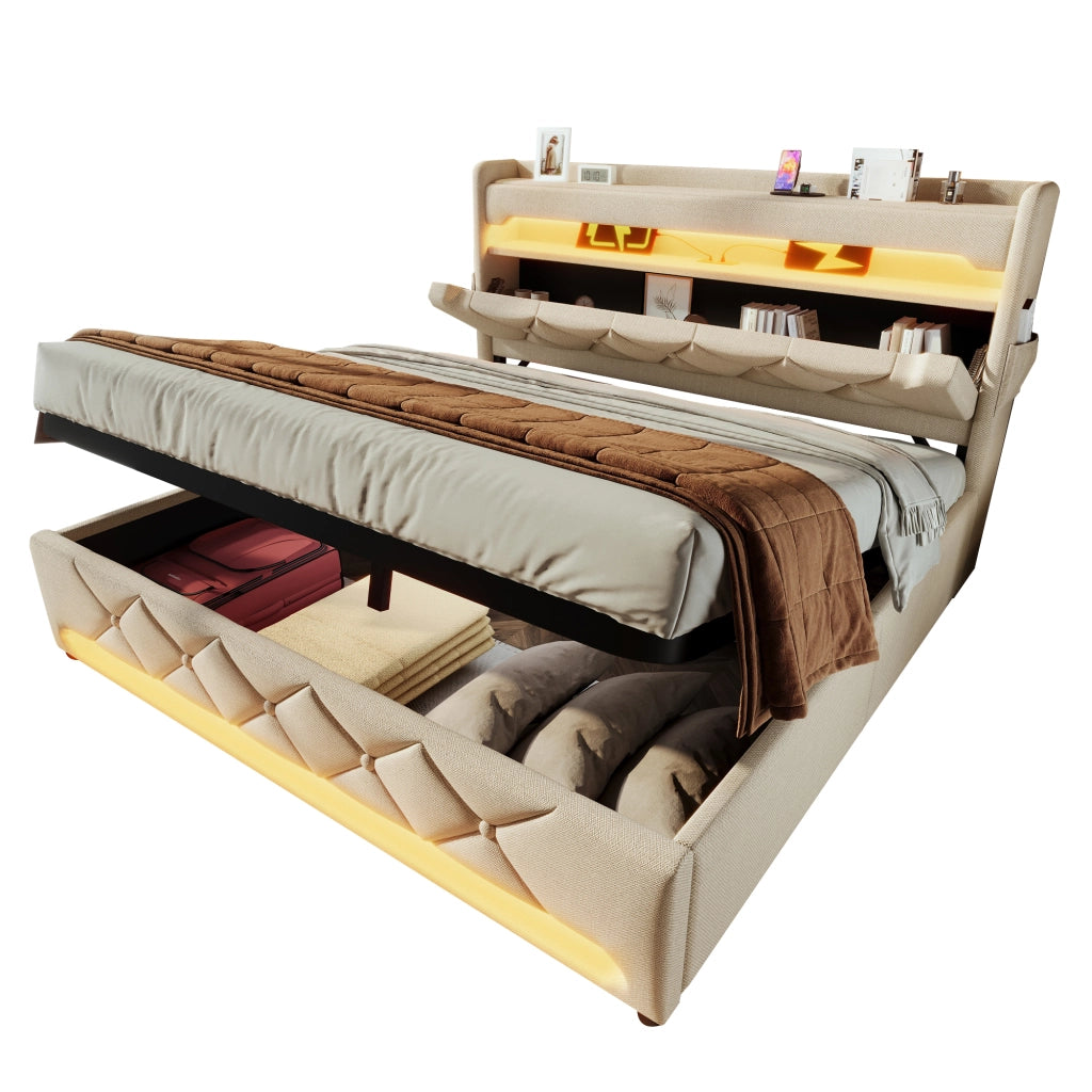 letto imbottito lino beige 140 x 190 cm