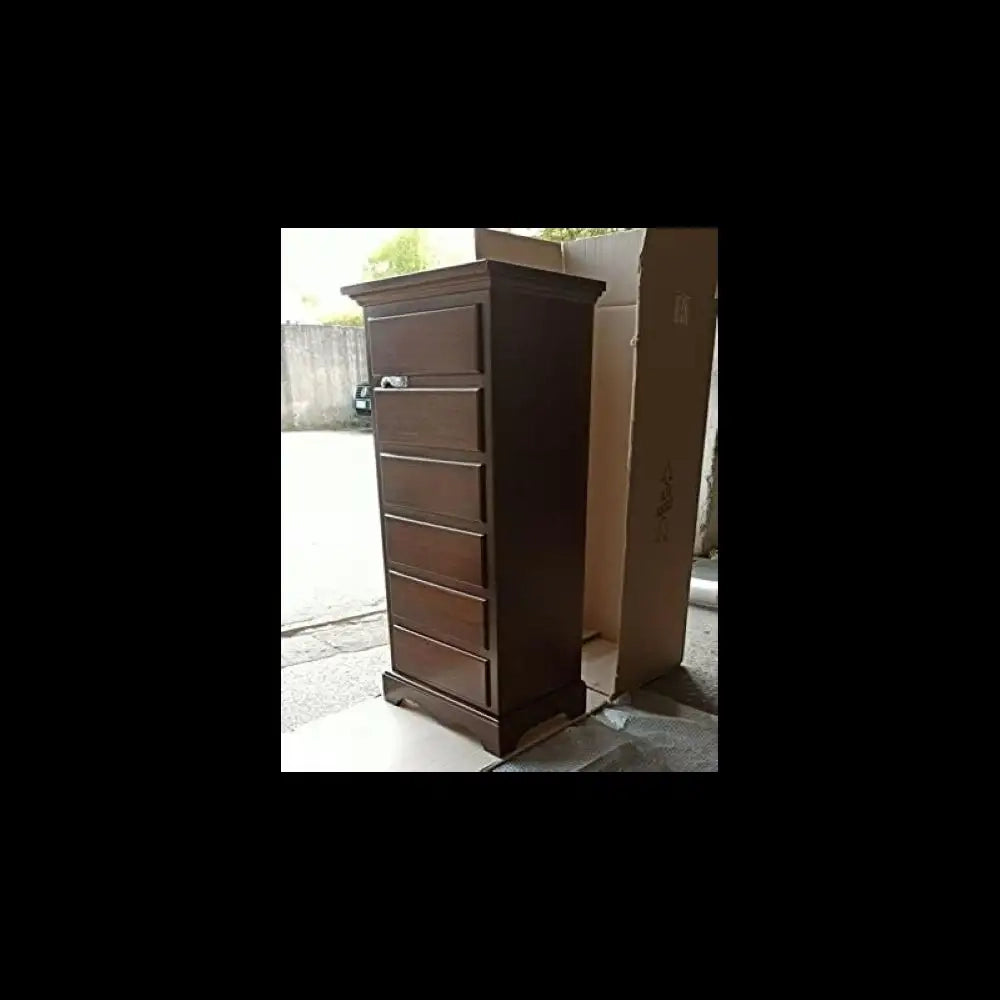 Cassettiera 6 cassetti arte povera in legno massello e mdf con rifinitura in noce 50x35x105 H