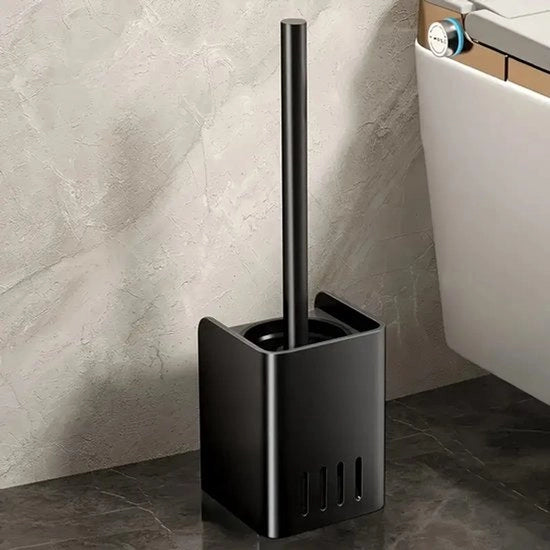 Pulitore angolare per toilet in alluminio facile da installare - Facile da fissare al muro e al pavimento, nessuna perforazione necessaria, strumento di pulizia essenziale per la casa (nero)