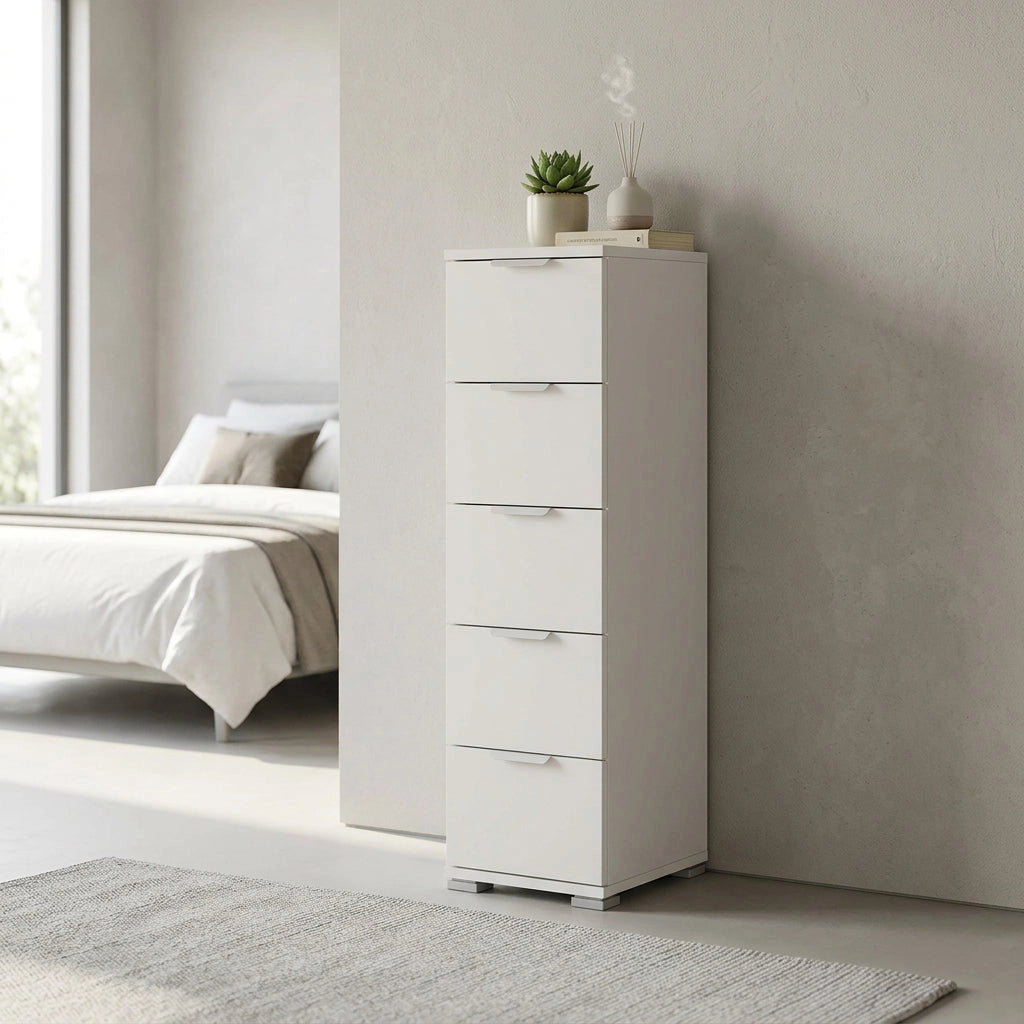 Cassettiera 5 cassetti in Legno Composito cm 27x38x103 - LANCELOT
