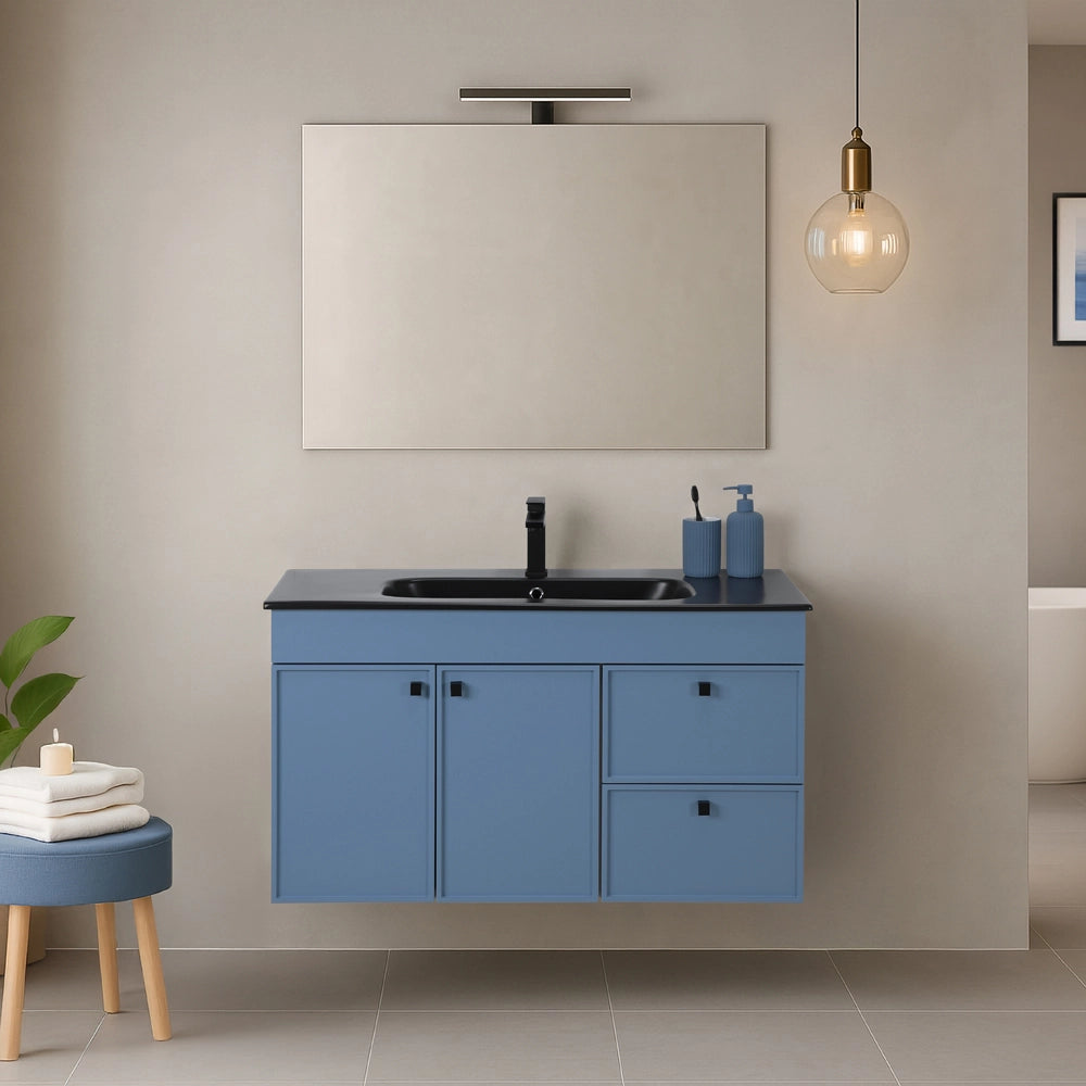 Mobile bagno sospeso 100cm azzurro opaco con specchio e lavabo Craft