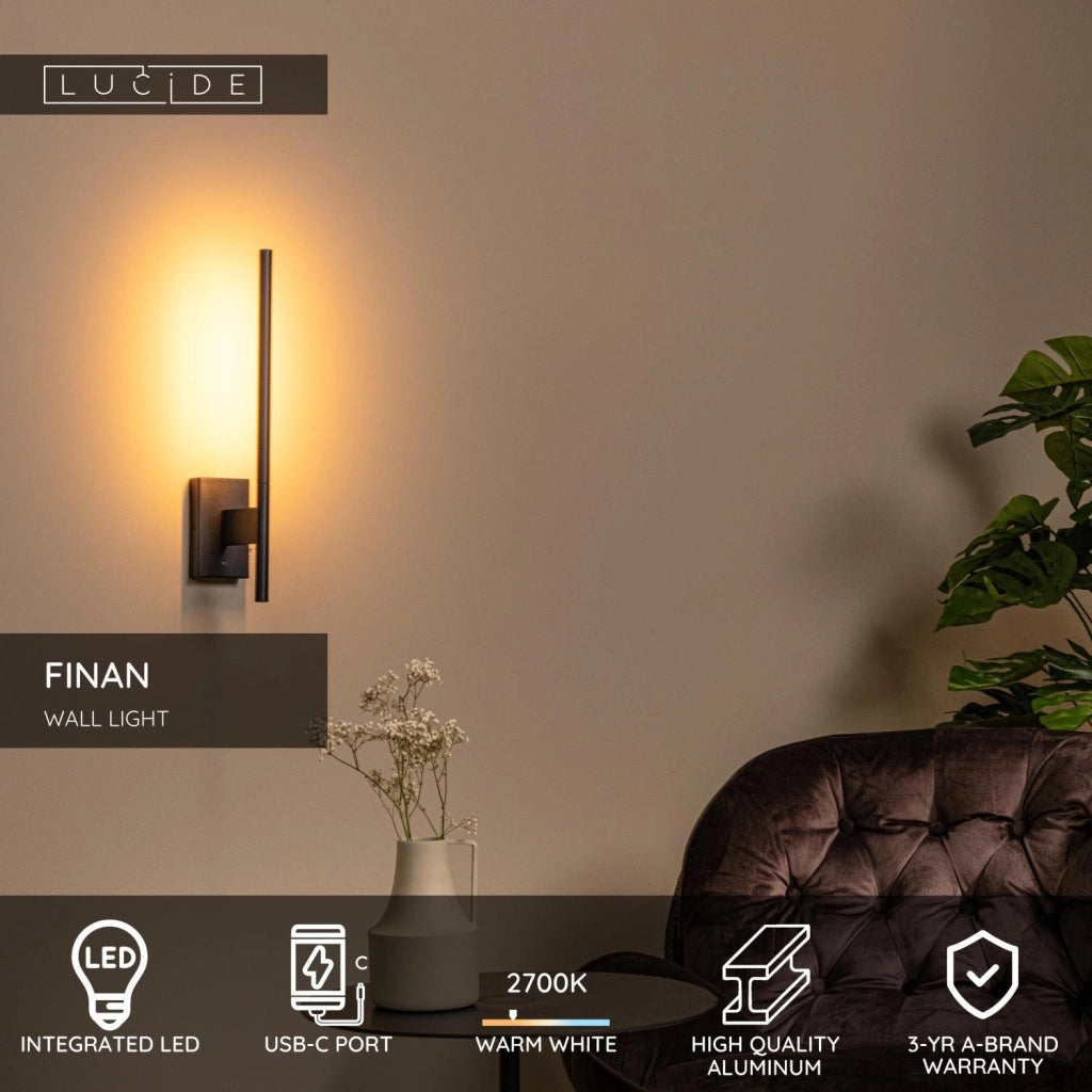 Applique da parete FINAN LED 6W nero alluminio Lucide