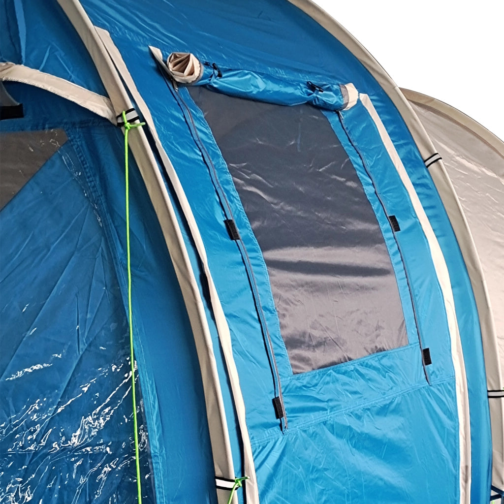 Tenda a tunnel, tenda da campeggio per 4 persone con 2 stanze, protezione UV, finestre, borsa per il trasporto, colonna d'acqua 2000 mm, blu