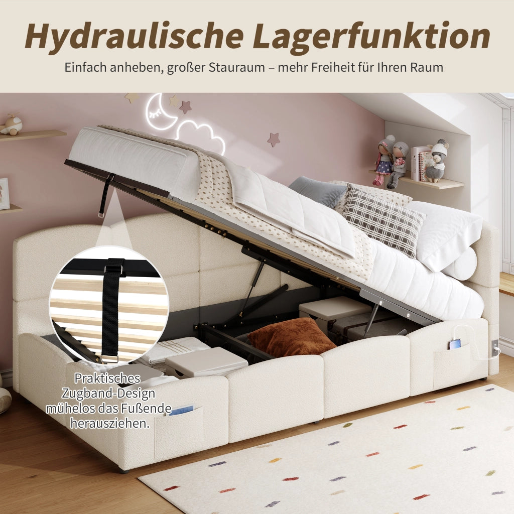 LETTO Contenitore 90x200 cm Bouclé Beige
