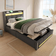 LETTO imbottito con LED, USB e contenitore 90x200 cm grigio