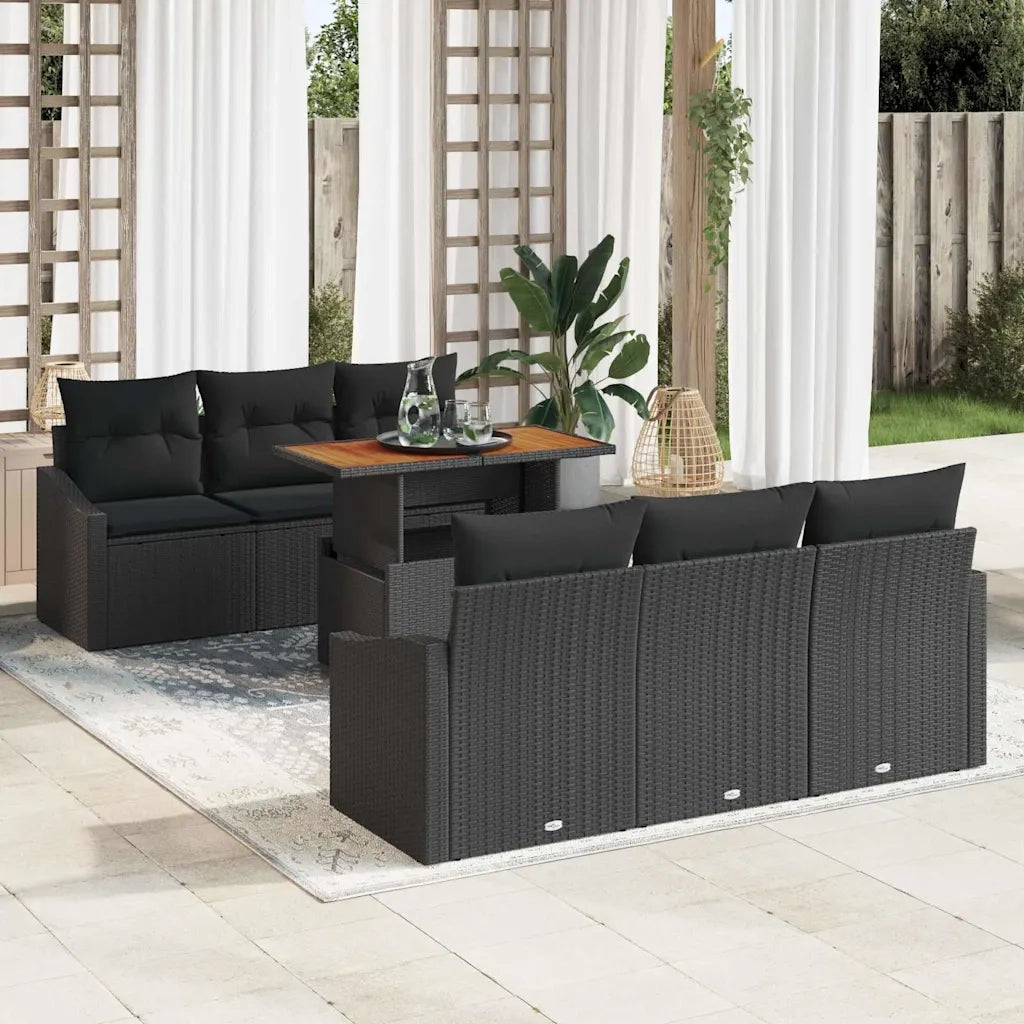 Set Divano da Giardino con cuscino 7 pcs Nero e Marrone