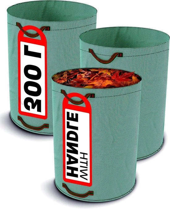 Sacchi di raccolta rifiuti 300L - 4 Maniglie robuste - Stabili - Ripiegabili - Riciclabili - Resistenti a Polypropilene
