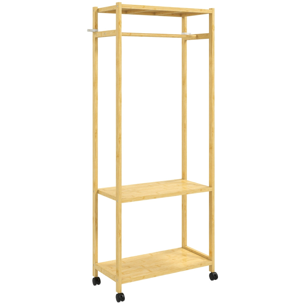 Appendiabiti da Terra con Ripiani e Ruote ¨C Zephmum ¨C Legno di Bamb¨´ 70x35x175 cm