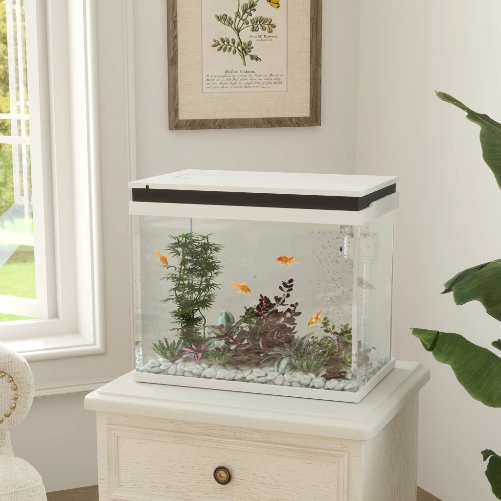 Acquario Vetro 41 Litri con Sistema Filtraggio, Luci LED, Pompa Acqua ¨C zephmum ¨C Bianco