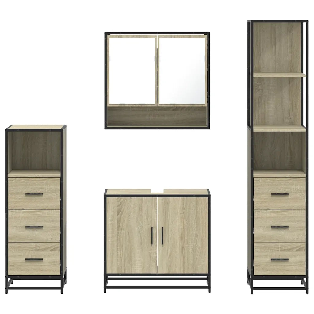 Set Mobili da Bagno 4 pz Rovere Sonoma in Legno Multistrato