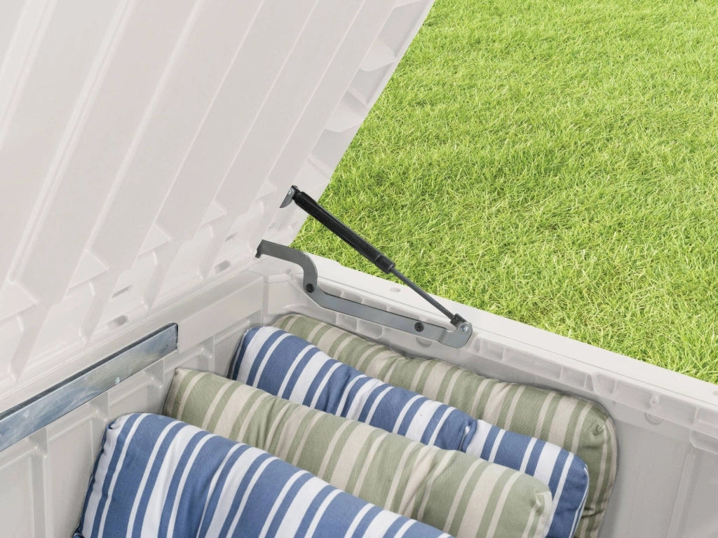 Cassapanca outdoor Wawa, Baule da giardino, Contenitore da esterno, Panchina contenitore da esterno, 145x70 h60 cm, Bianco