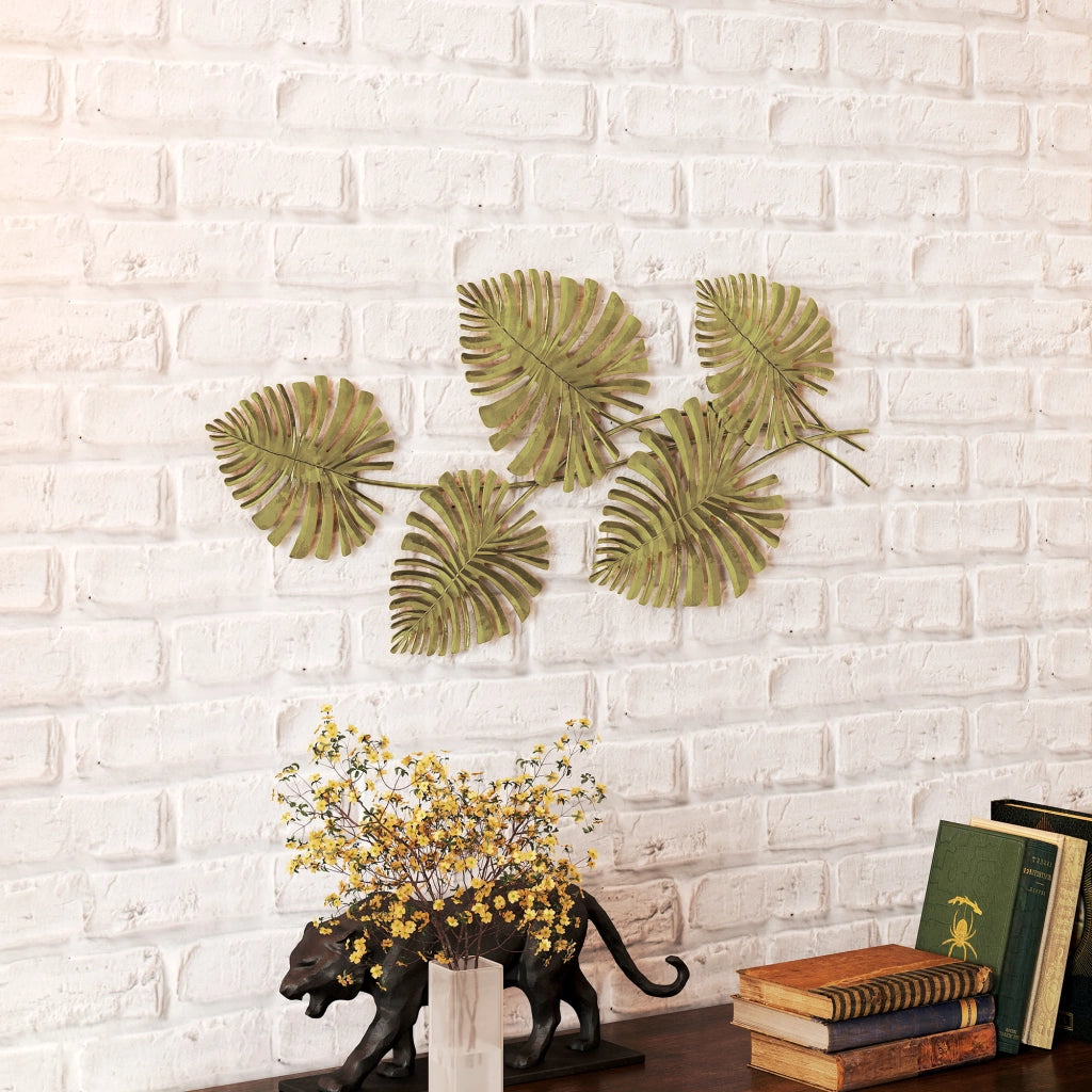 Decorazione Murale 3D 83x2,5x39 cm Wall Art Foglie di Monstera in Metallo Oro