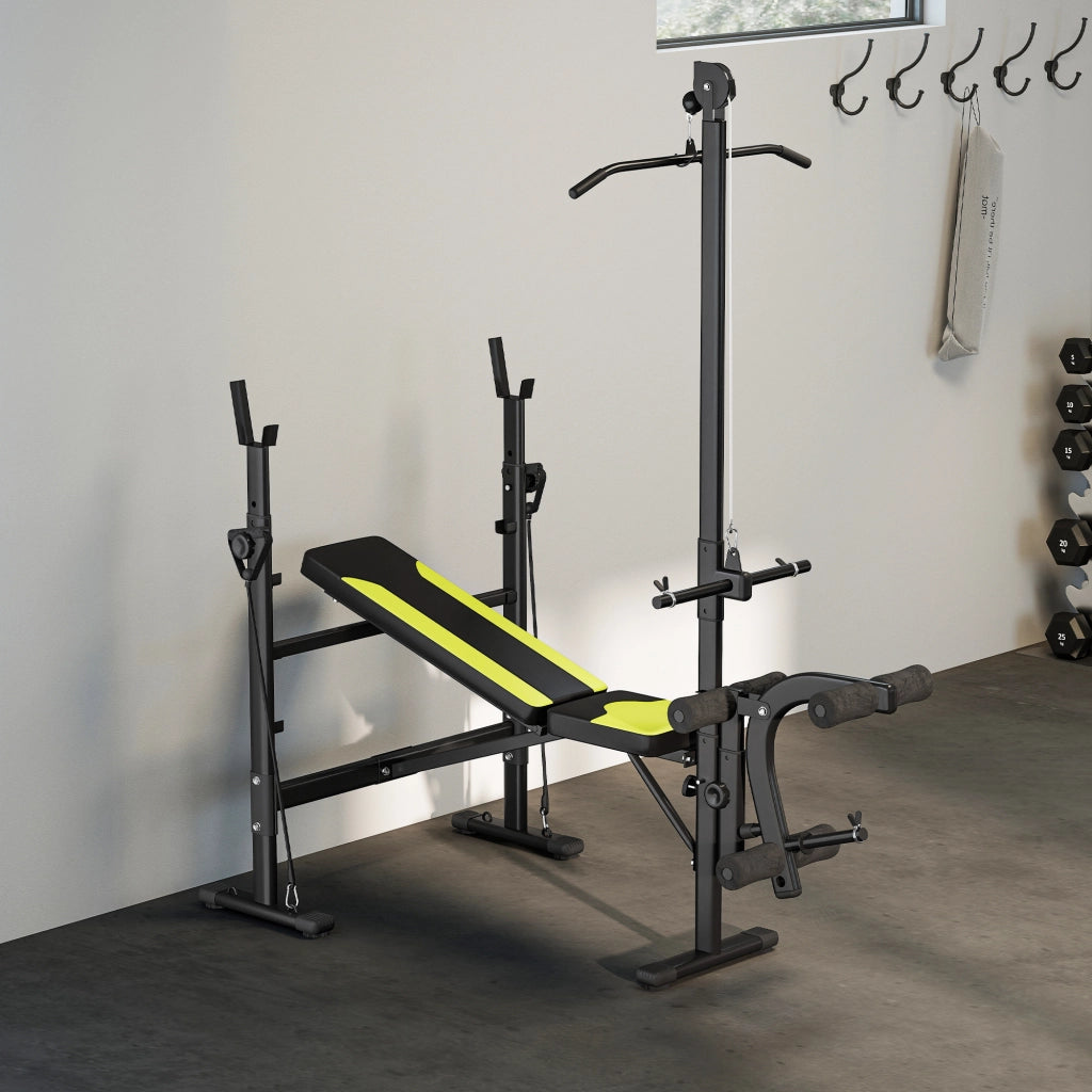 Panca Multifunzione Fitness con Schienale Regolabile e Barra ¨C zephmum ¨C Nero 175x110x202 cm