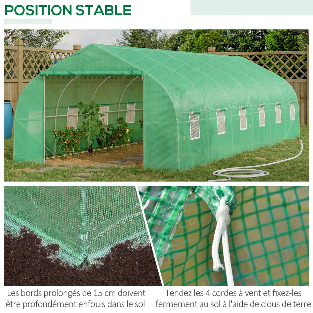 Serra tunnel da giardino ¨C Xylo ¨C 8x3x2m, telaio acciaio, 12 finestre, verde