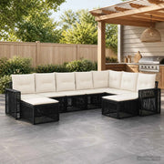 Set Divano da Giardino 9 pz Nero e Bianco Crema polyrattan 3435310
