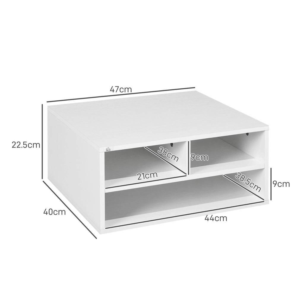Mobile Porta Stampante da Ufficio con 3 Ripiani Aperti a 2 Livelli, 47x40x22.5 cm, Bianco