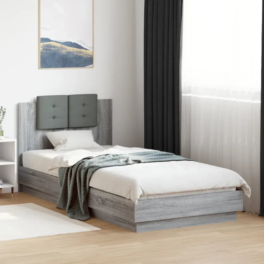 Giroletto con Testiera e LED-Struttura Letto con testiera Grigio Sonoma 100x200 cm 904668