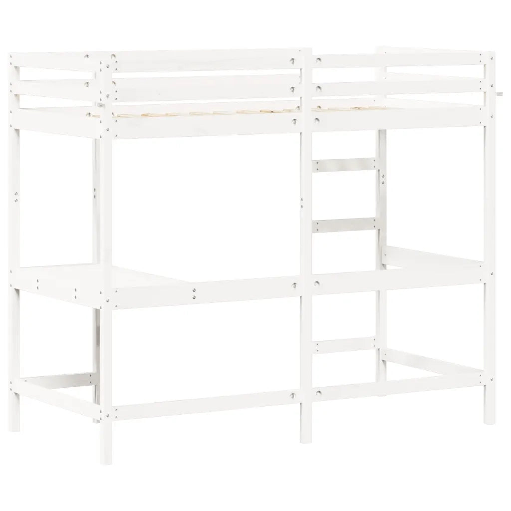Letto singolo | Letto per adulti | Letto Soppalco con Scrivania Bianco 90x200 cm Massello Pino