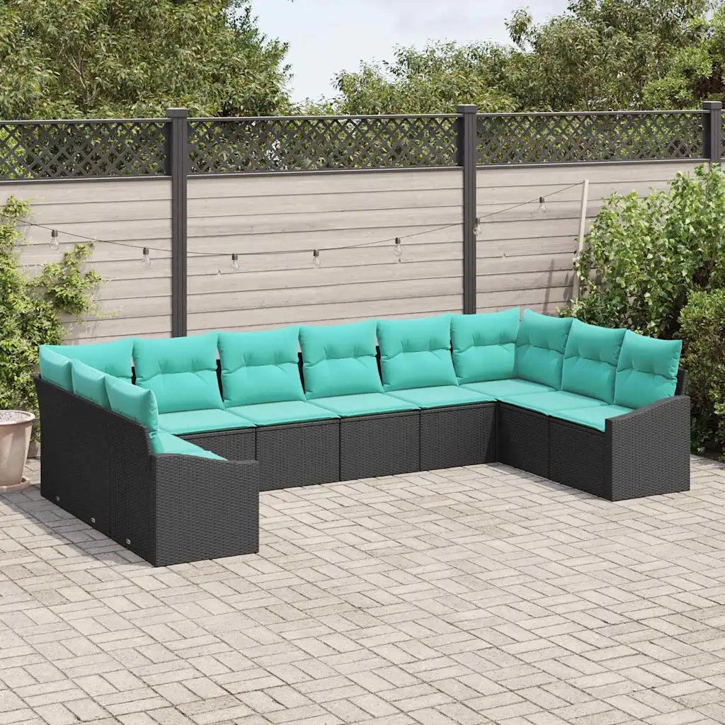 Set di divani con cuscino 10 pcs Nero polyrattan 3346906