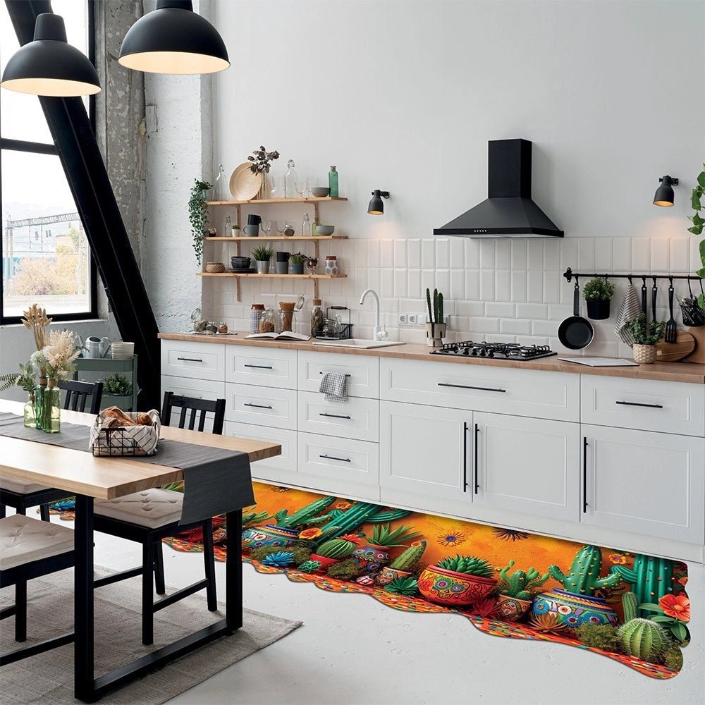 Tappeto Cucina Gomma Pvc Stampa Digitale HD Piante Cactus Moderno Sagomato Antimacchia 50x180 cm
