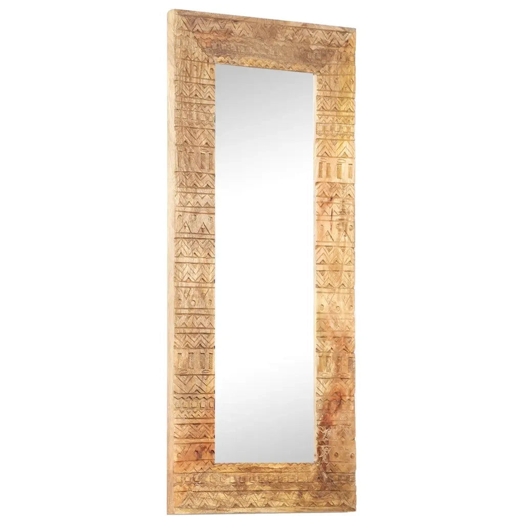 Specchio Intagliato a Mano Bianco 110x50x2,5 cm Legno di Mango 321649
