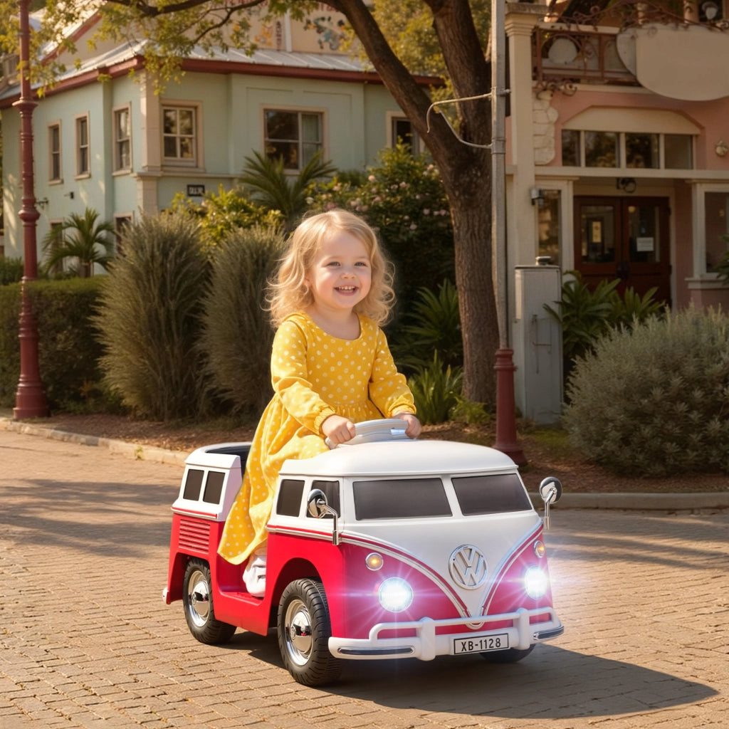 Auto elettrica per bambini Volkswagen T1 ¨C zephmum ¨C 89x49x41,5cm rosso