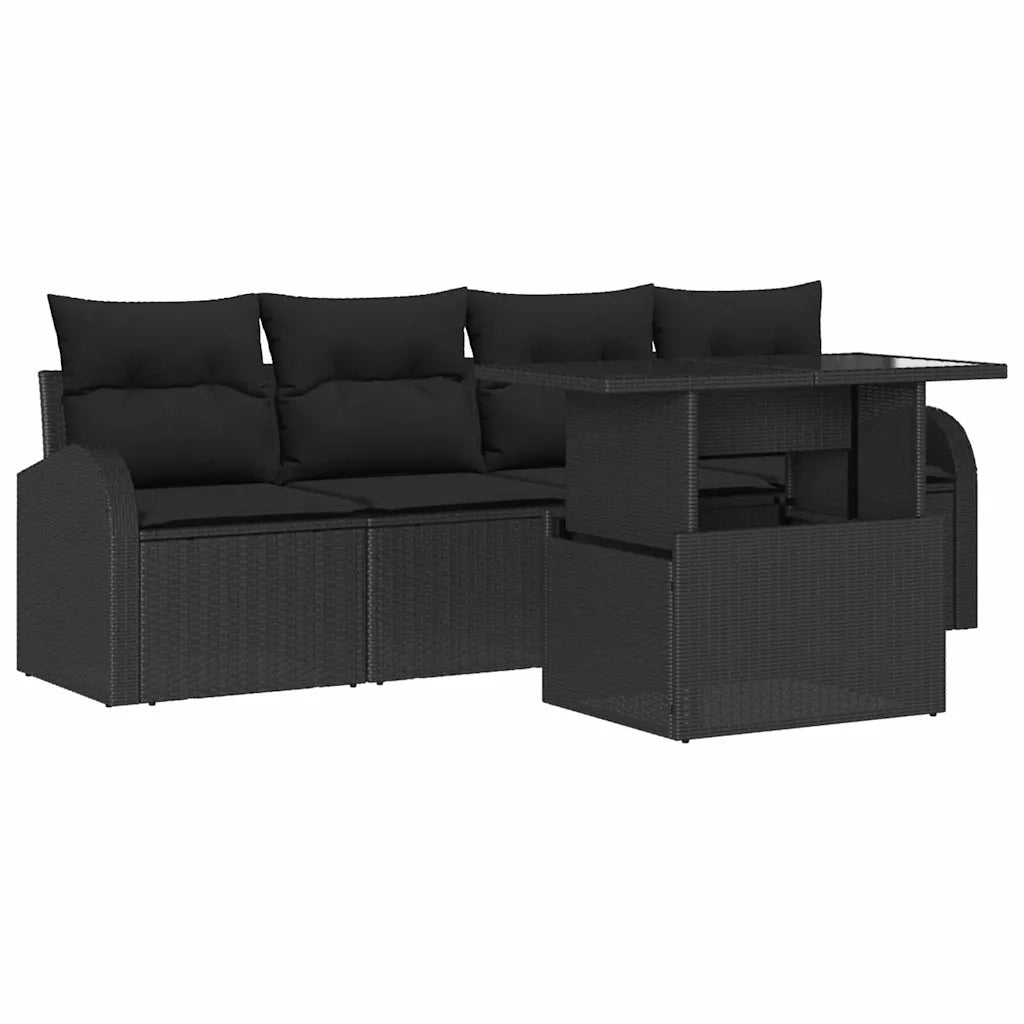 Set Divano da Giardino 5 pcs Nero Rattan in Polipropilene 3357286
