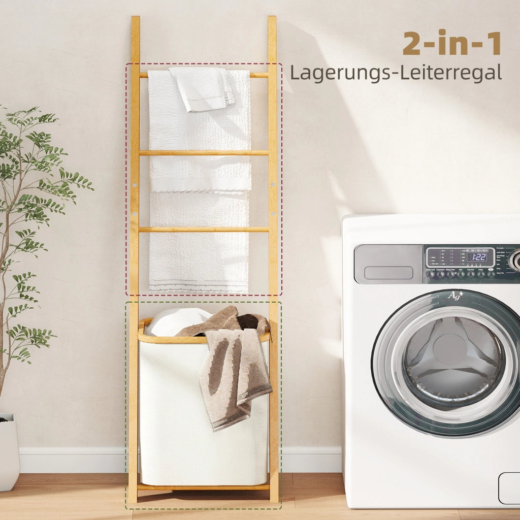 Mobile da Bagno con Cestino ¨C Zephmum ¨C Bamb¨´ 43x35x133 cm Bianco