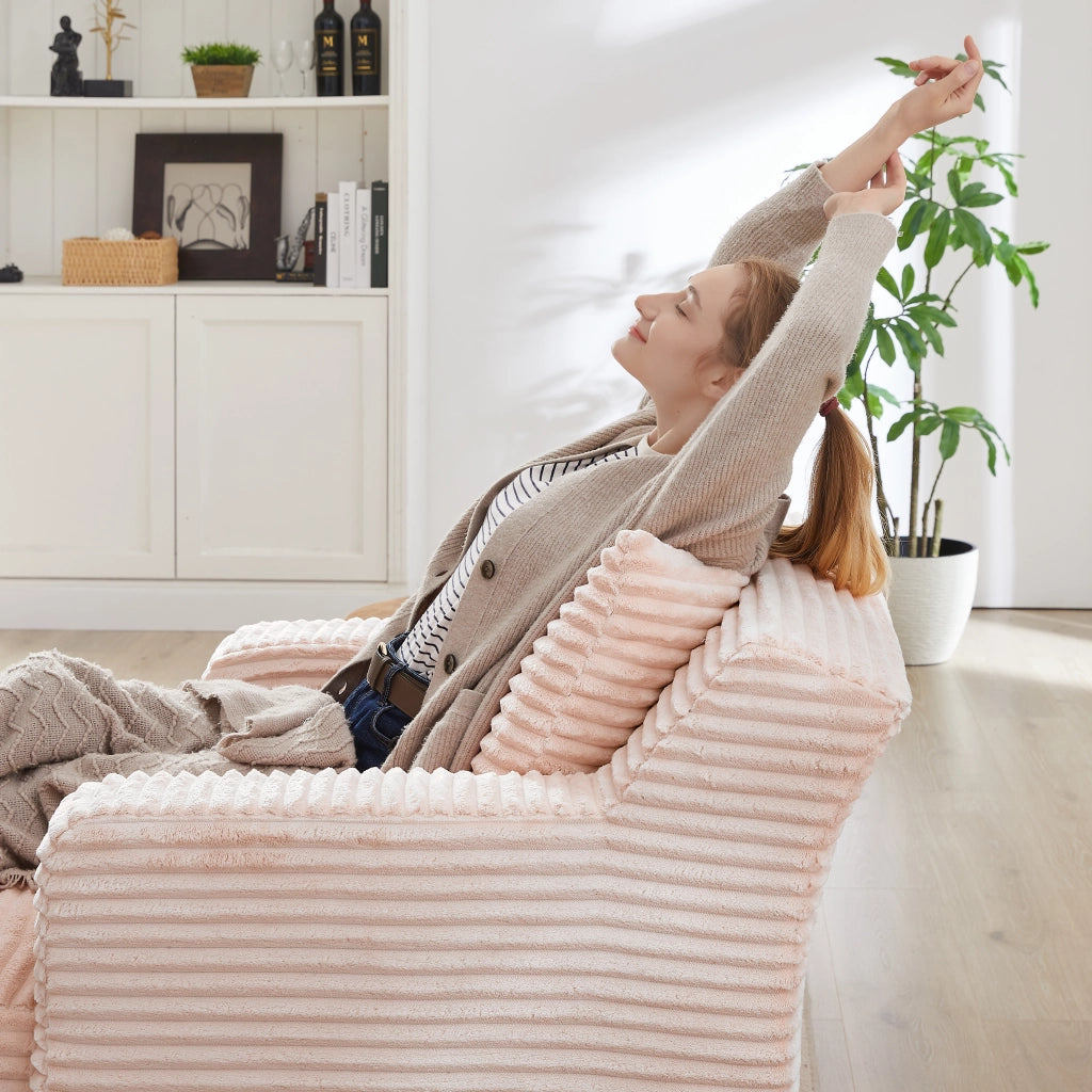 Chaise longue con funzione letto e seduta relax senza montaggio per soggiorno in velluto a coste rosa