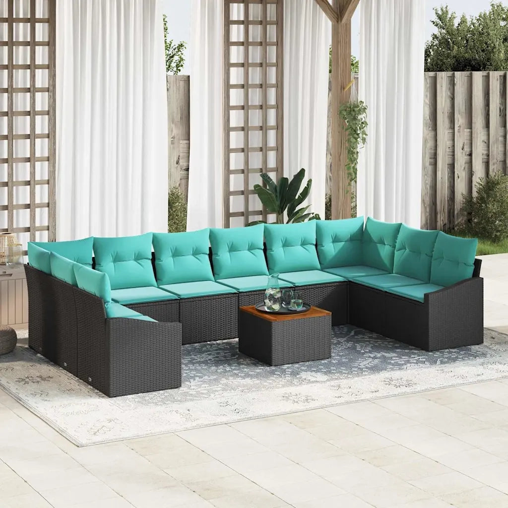 Set Divano da Giardino con cuscino 11 pcs Nero polyrattan 3347886
