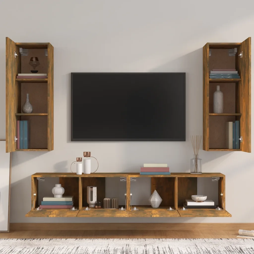 Set di Mobili Porta TV 4 pz Rovere Fumo in Legno Multistrato 3114203