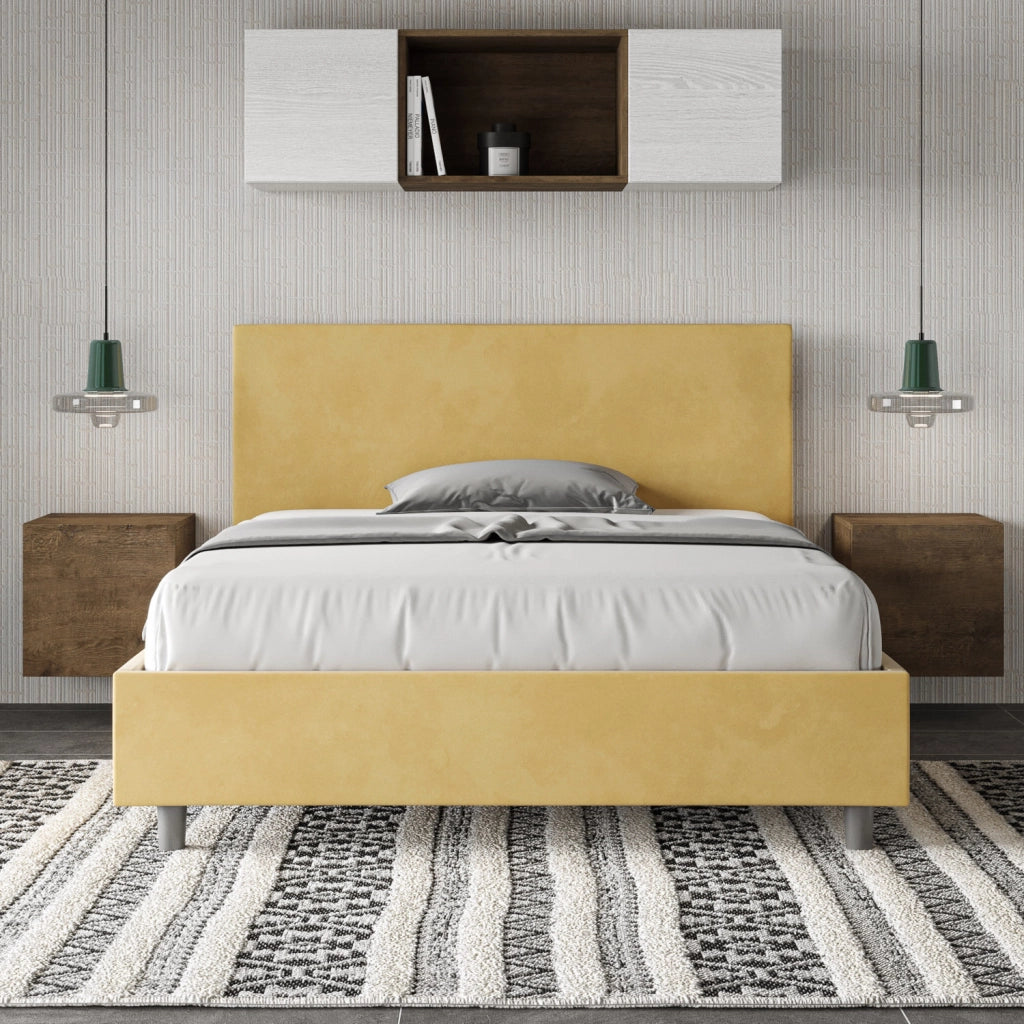BS COM Letto una piazza e mezza contenitore imbottito 130x200 microfibra ocra