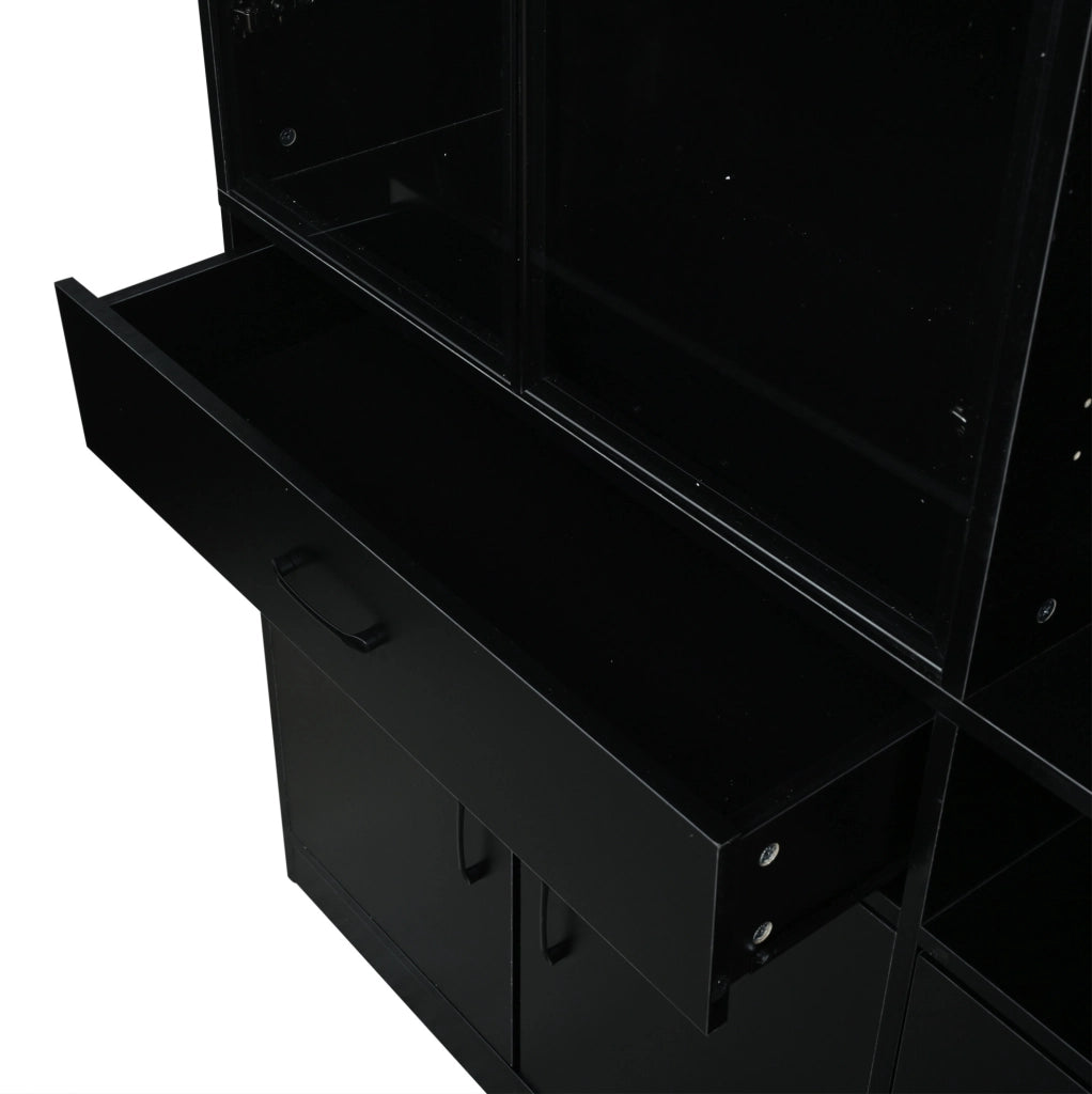Mobile alto con vetrina in vetro e LED 120x35x200 cm; 4 cassetti; nero