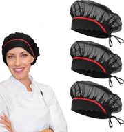 3 capi di cappelli da chef per donna foodservice rete di mesh pet regolabile lavabile - nero
