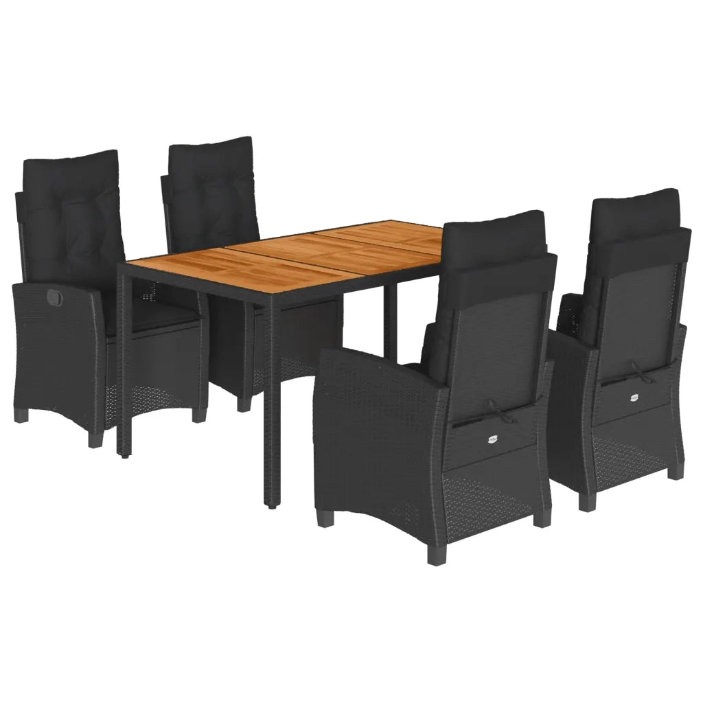 Set da Pranzo da Giardino 5 pz Nero con Cuscini in Polyrattan