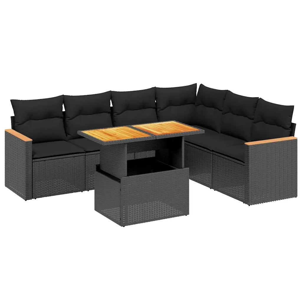 Set Divani da Giardino con Cuscini 7pz Nero Polyrattan 3273092