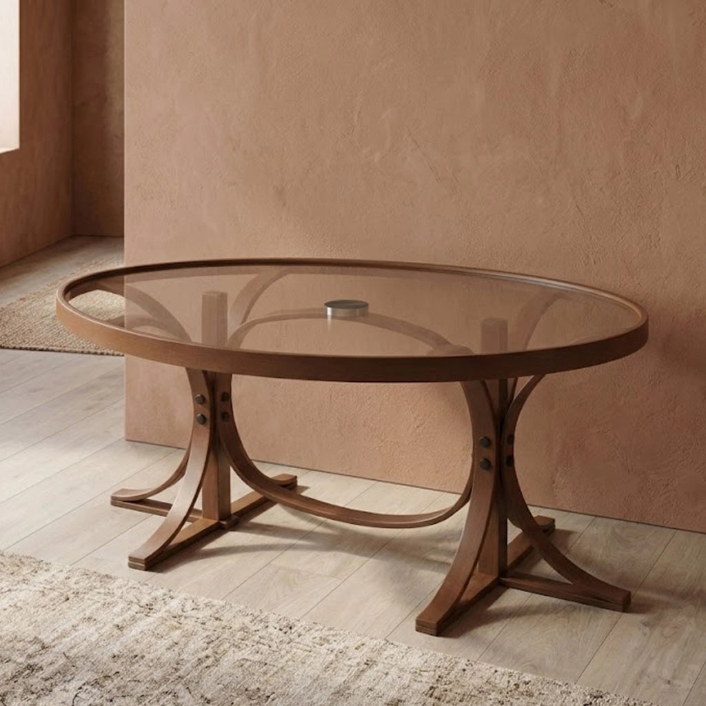 Sommo, Tavolino da Salotto Piano in Vetro Temperato, 112x78x47h cm Marrone Noce