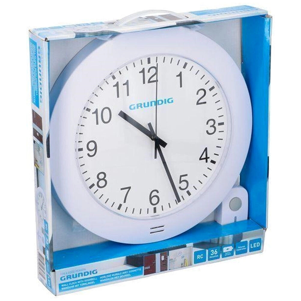 Orologio da Parete con Campanello Porta Senza Fili Wireless 29cm Grundig Bianco