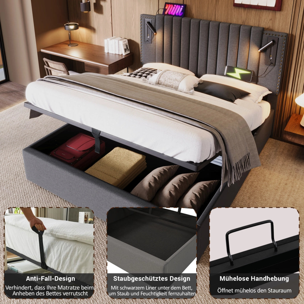 letto imbottito cotone grigio 140x200 cm