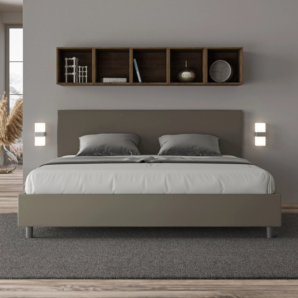 BS COM Letto matrimoniale king size contenitore imbottito 200x210 similpelle cappuccino