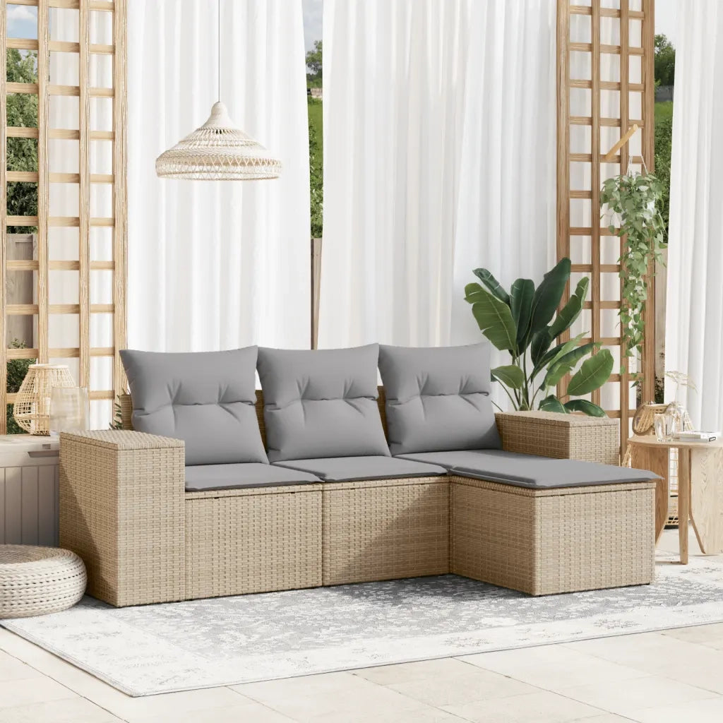 Set Divano da Giardino 4 pz con Cuscini-Sofa da Giardino-Divanetto da esterno Beige in Polyrattan 745556
