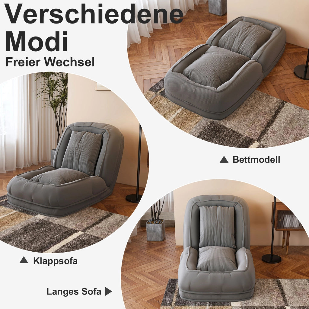 Divano letto pieghevole ergonomico con schienale regolabile a 5 posizioni in tessuto grigio