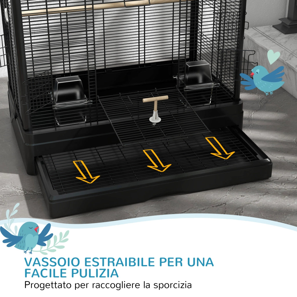 Gabbia per Uccelli con Vassoio Estraibile ¨C Xylo ¨C 61x36.5x98cm Nero