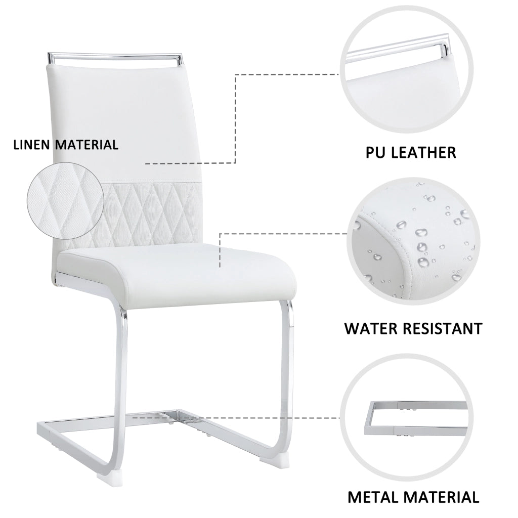 Sedia con schienale alto ergonomico e seduta imbottita in metallo e similpelle e lino bianco