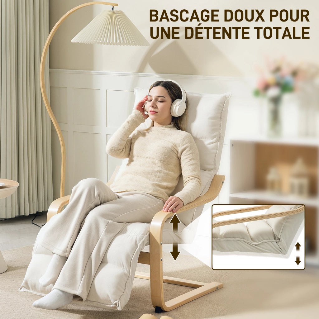 Poltrona relax in velluto crema ¨C Xylo ¨C con poggiapiedi regolabile e struttura in acciaio 67x93x105cm