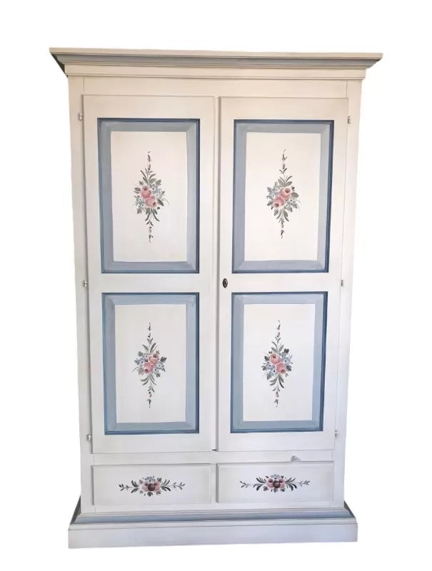 Armadio 2 porte 2 cassetti bianco filo azzurro decori 125x60x200 - Mobili 2G