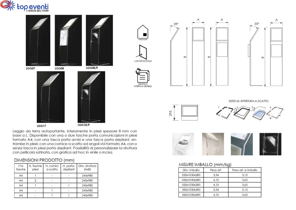 Leggio in plexi con base a L 2 tasche A4 - Non personalizzato