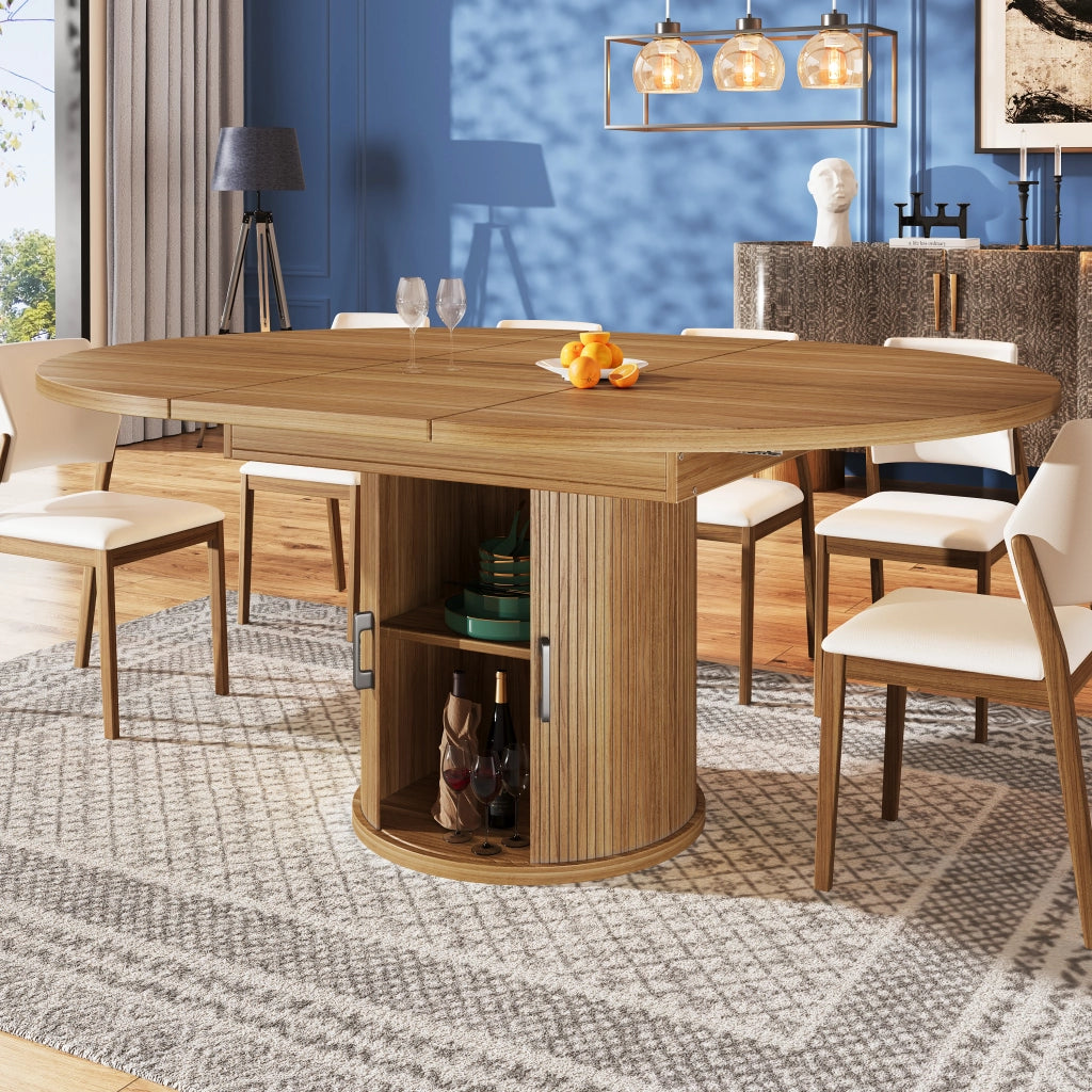 Tavolo da Pranzo Rotondo Allungabile ¨C MINIMAL ¨C Noce/Nero, 118-158 cm, 6 Persone